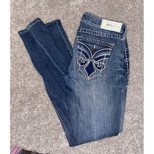 Affliction Jade Jeans 29R (32x34) Stones Stretch Distressed Faded Trendy Y2K